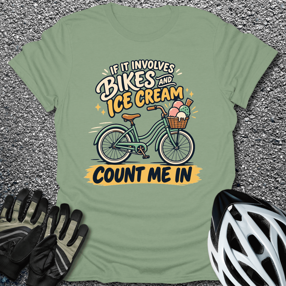 Bikes And Ice Cream T-Shirt in S / Sage from CycleTees