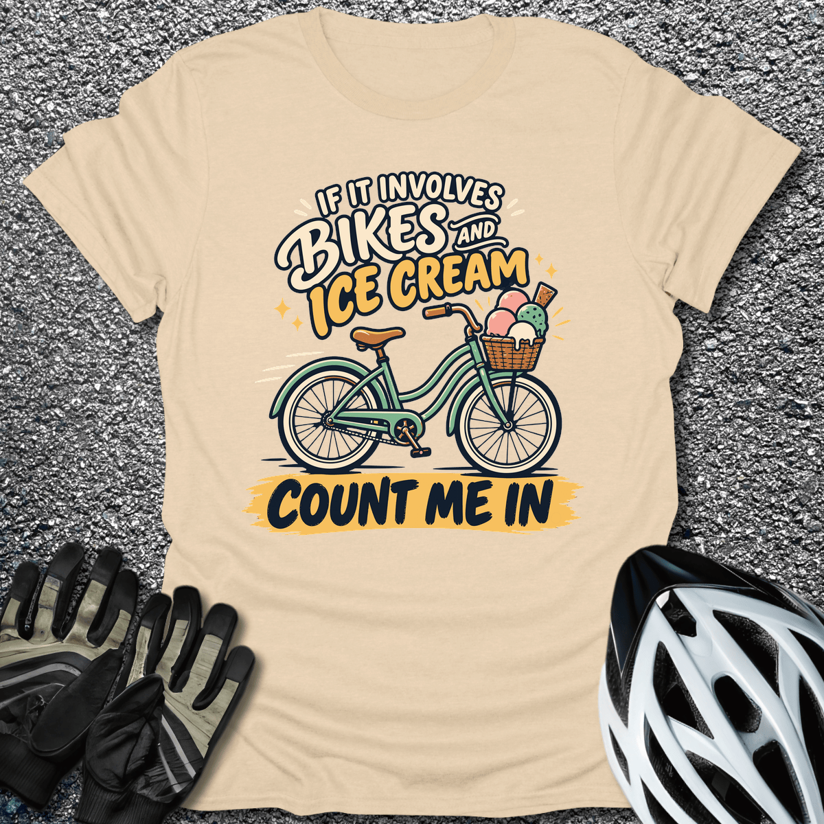 Bikes And Ice Cream T-Shirt in S / Sand from CycleTees