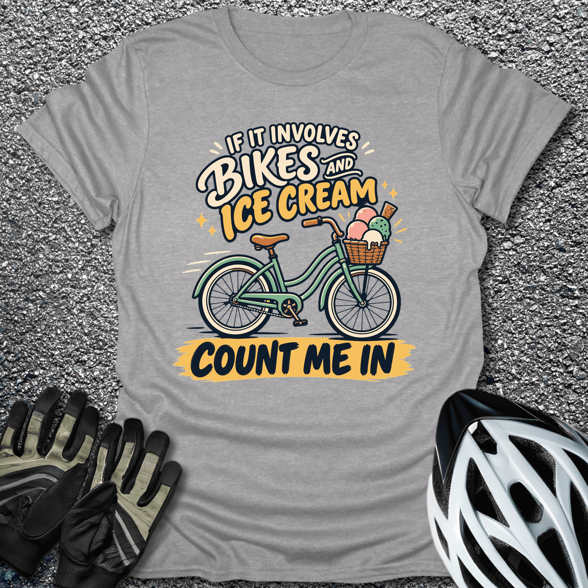 Bikes And Ice Cream T-Shirt in S / Sport Grey from CycleTees
