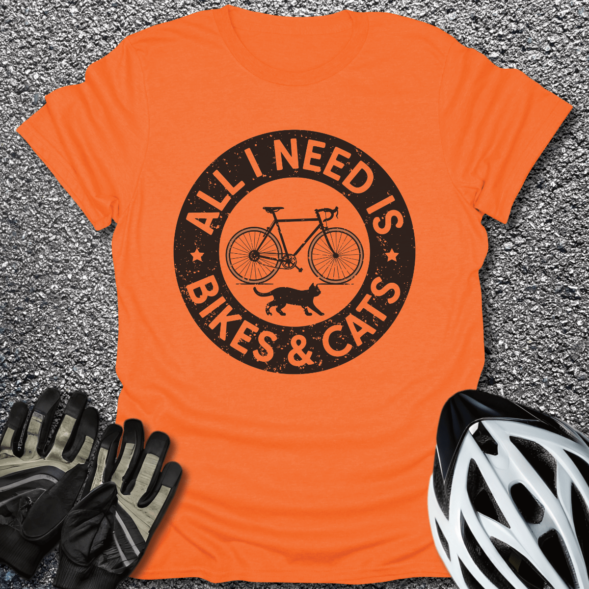 Bikes & Cats T-Shirt in Orange / S from CycleTees