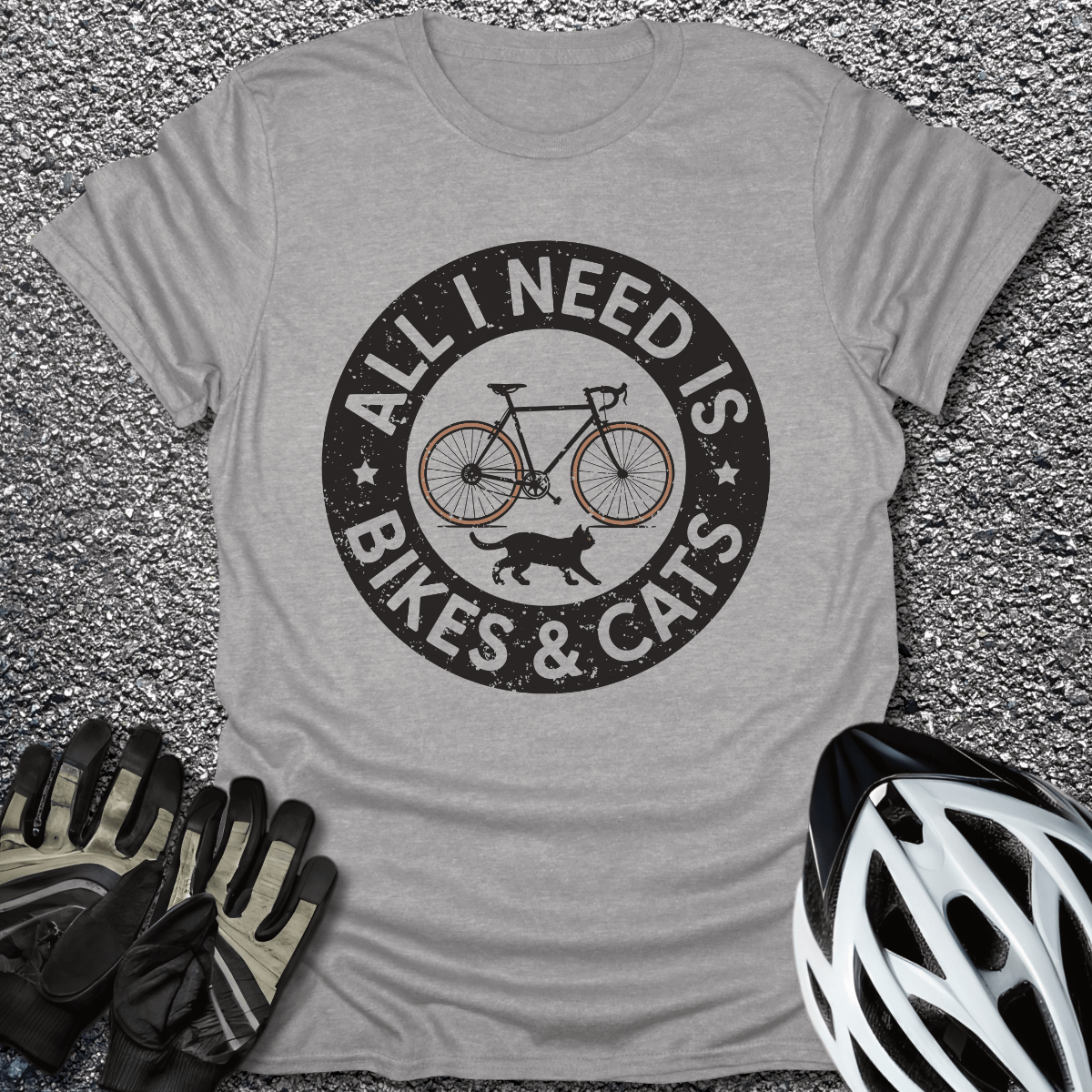 Bikes & Cats T-Shirt in Sport Grey / S from CycleTees