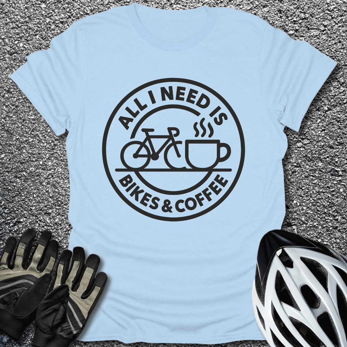 Bikes & Coffee T-Shirt in Light Blue / S from CycleTees
