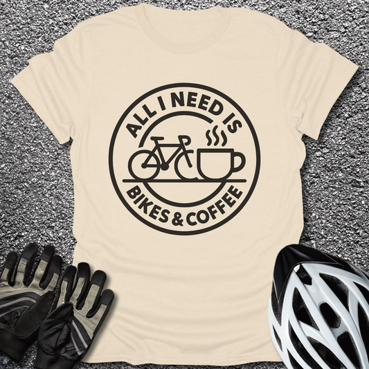 Bikes & Coffee T-Shirt in Natural / S from CycleTees