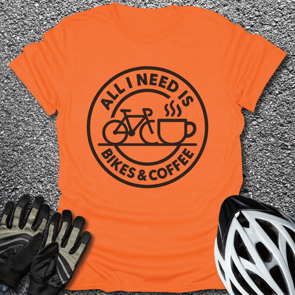Bikes & Coffee T-Shirt in Orange / S from CycleTees