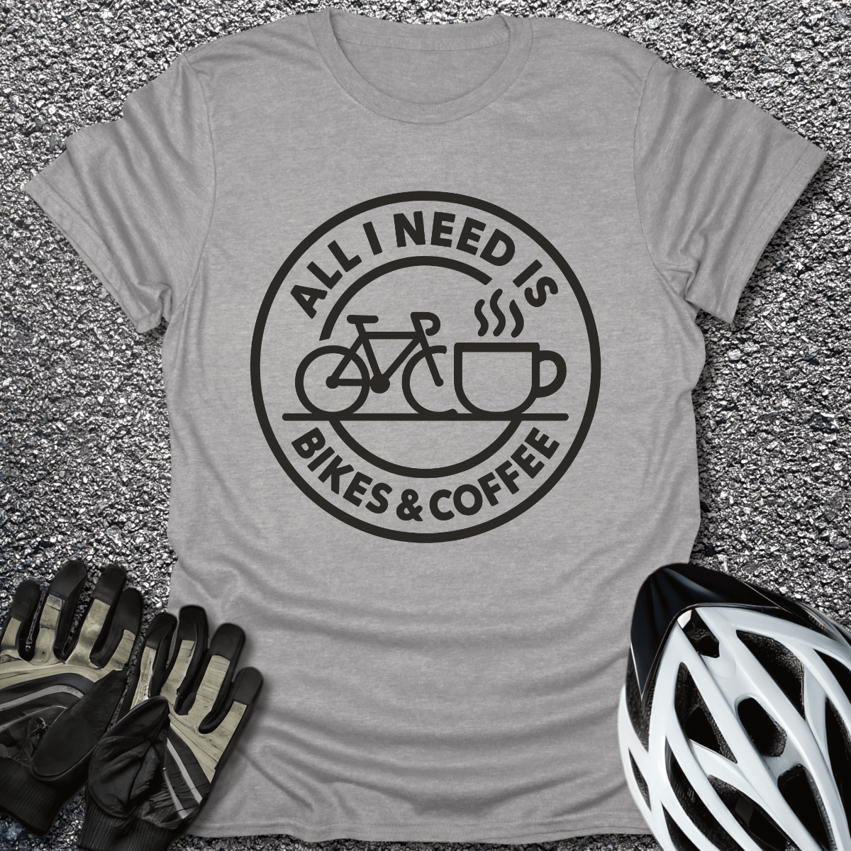 Bikes & Coffee T-Shirt in Sport Grey / S from CycleTees