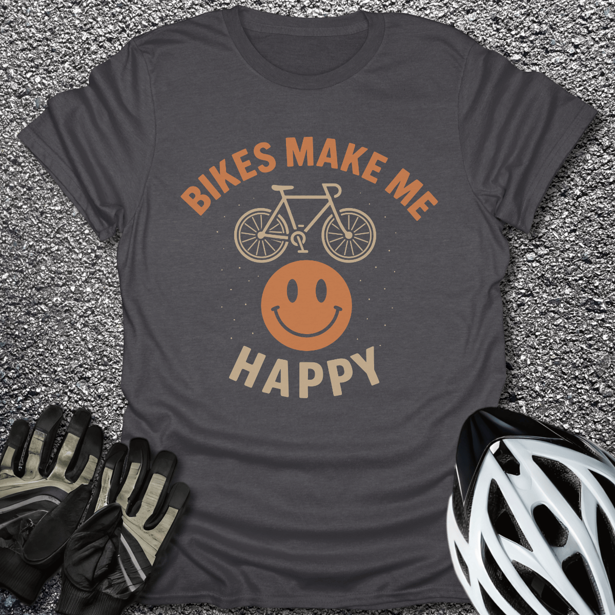 Bikes Make Me Happy T-Shirt in Dark Heather / S from CycleTees