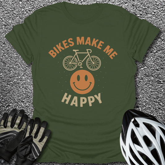 Bikes Make Me Happy T-Shirt in Military Green / S from CycleTees