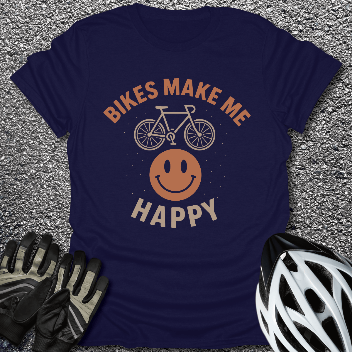 Bikes Make Me Happy T-Shirt in Navy / S from CycleTees