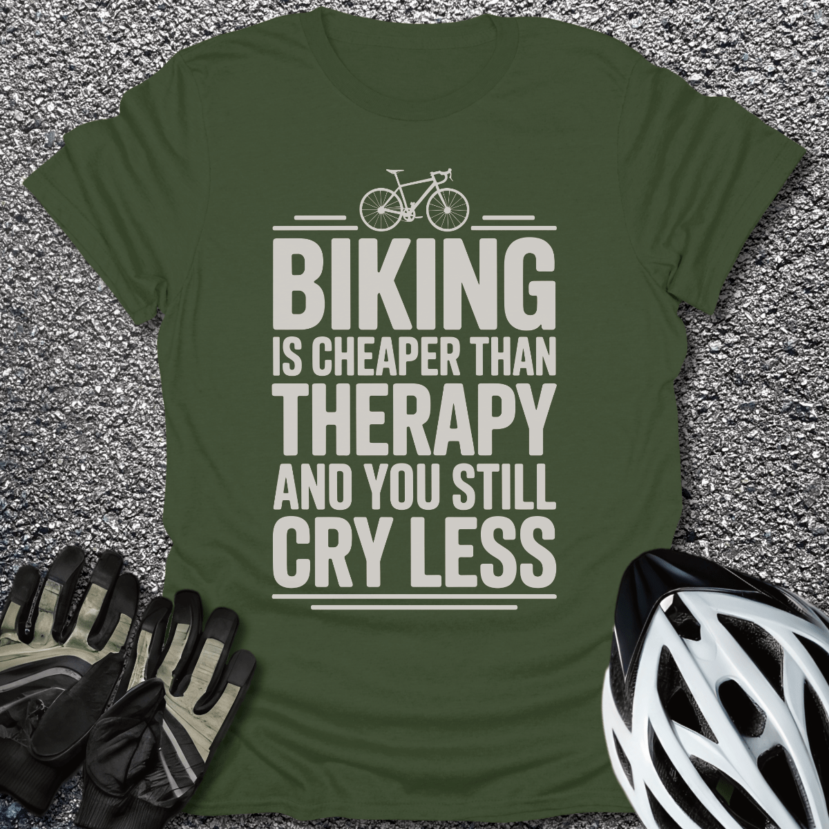 Biking is Cheaper T-Shirt in Military Green / S from CycleTees
