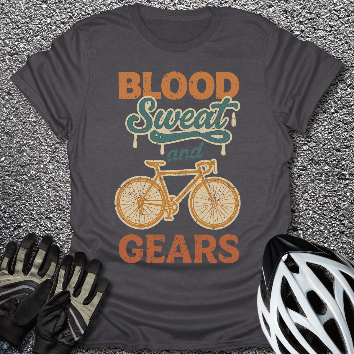 Blood Sweat Gears T-Shirt in Dark Heather / S from CycleTees
