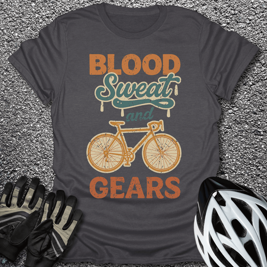 Blood Sweat Gears T-Shirt in Dark Heather / S from CycleTees