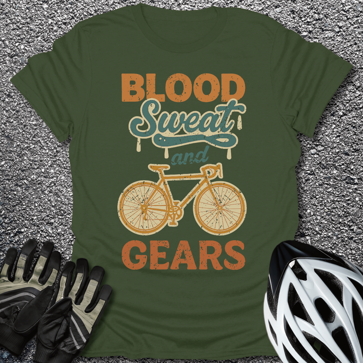 Blood Sweat Gears T-Shirt in Military Green / S from CycleTees