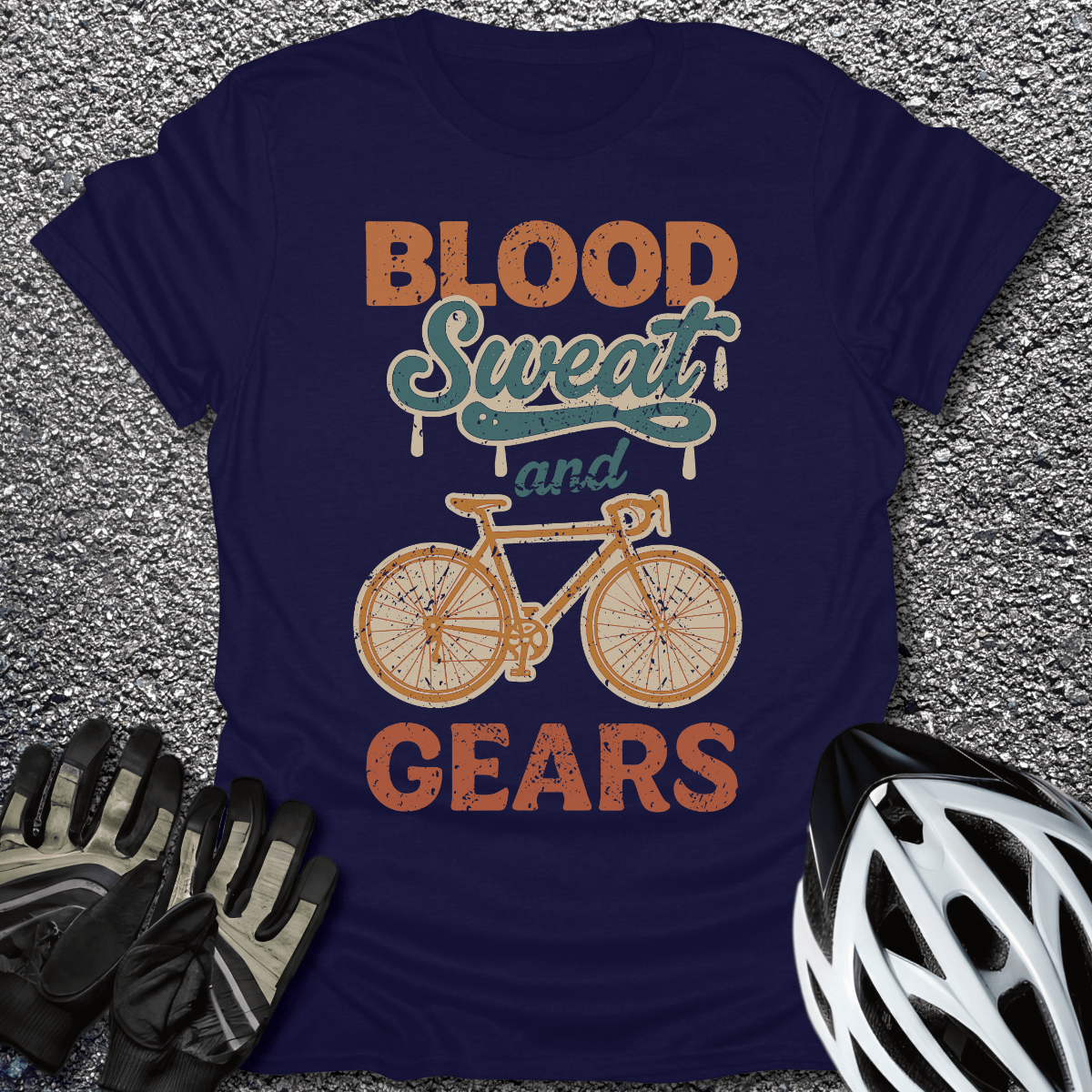 Blood Sweat Gears T-Shirt in Navy / S from CycleTees