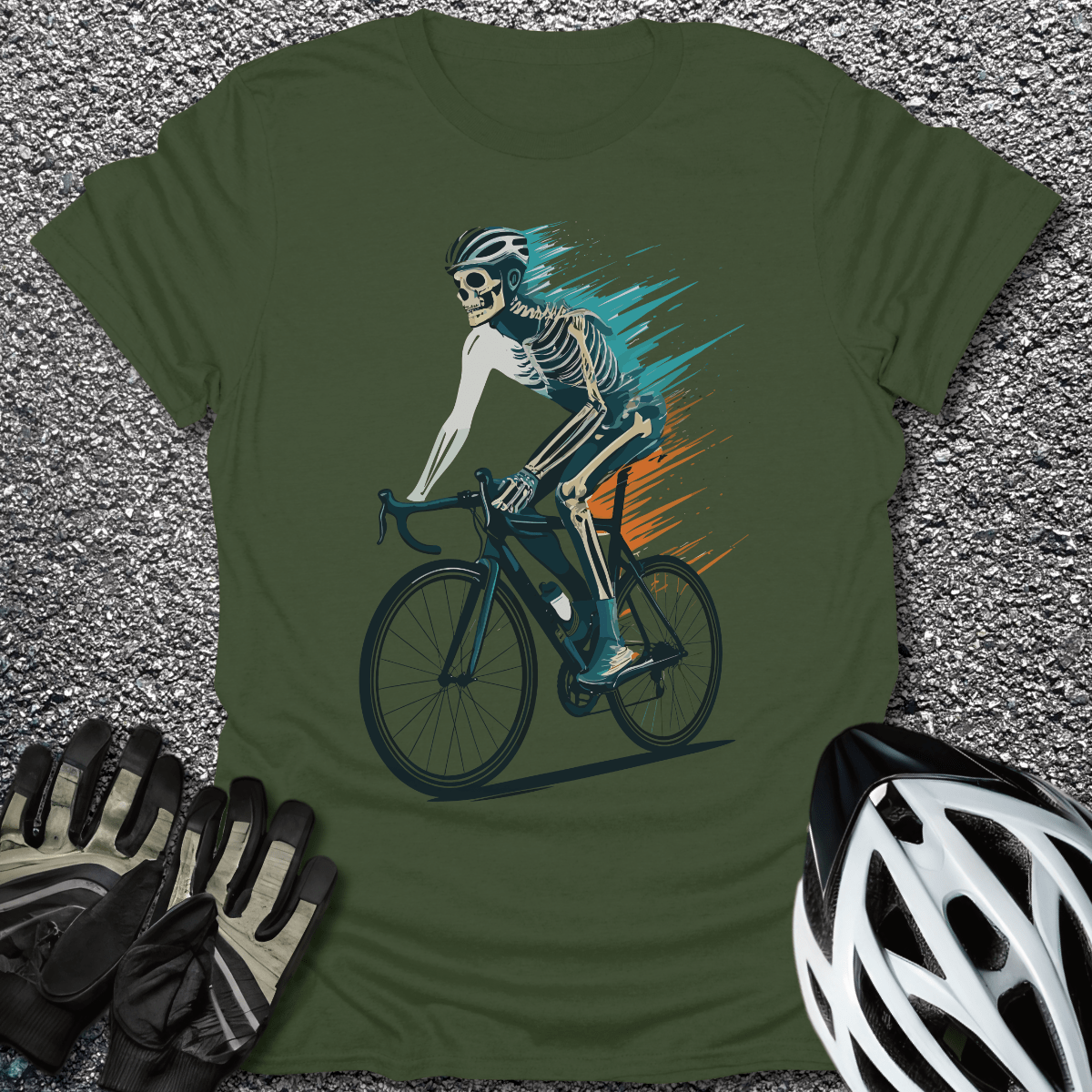 Bone Rider T-Shirt in Military Green / S from CycleTees