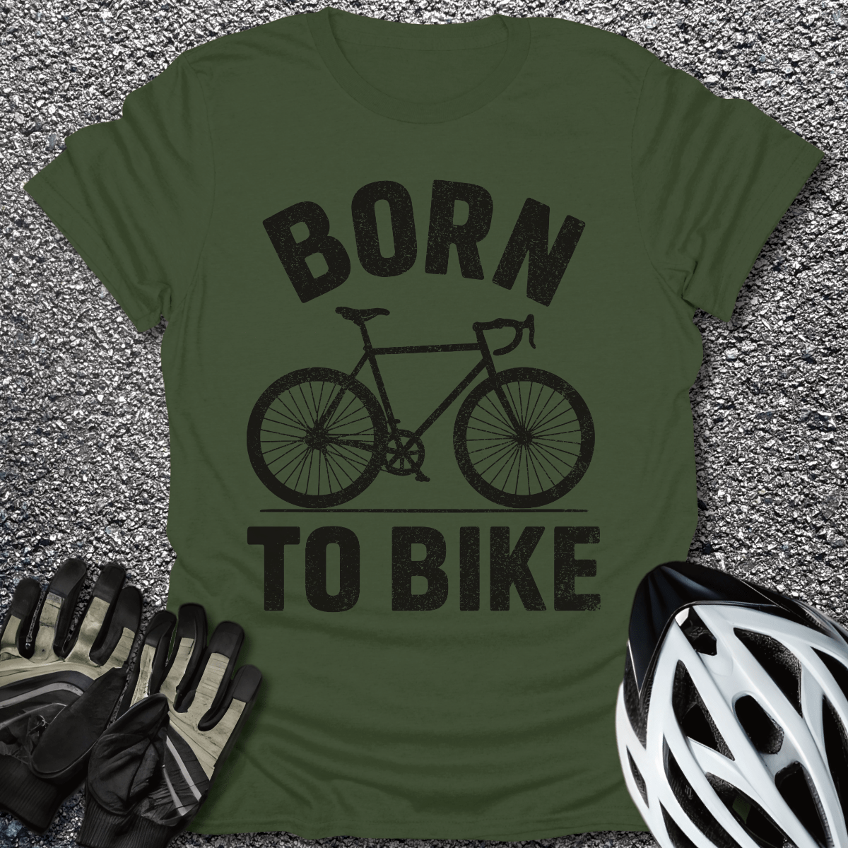 Born to Bike T-Shirt in Military Green / S from CycleTees