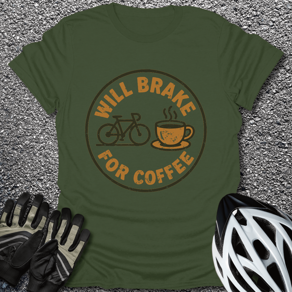 Brake for Coffee T-Shirt in Military Green / S from CycleTees
