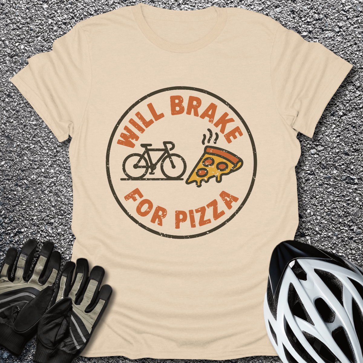 Brake for Pizza T-Shirt in Sand / S from CycleTees