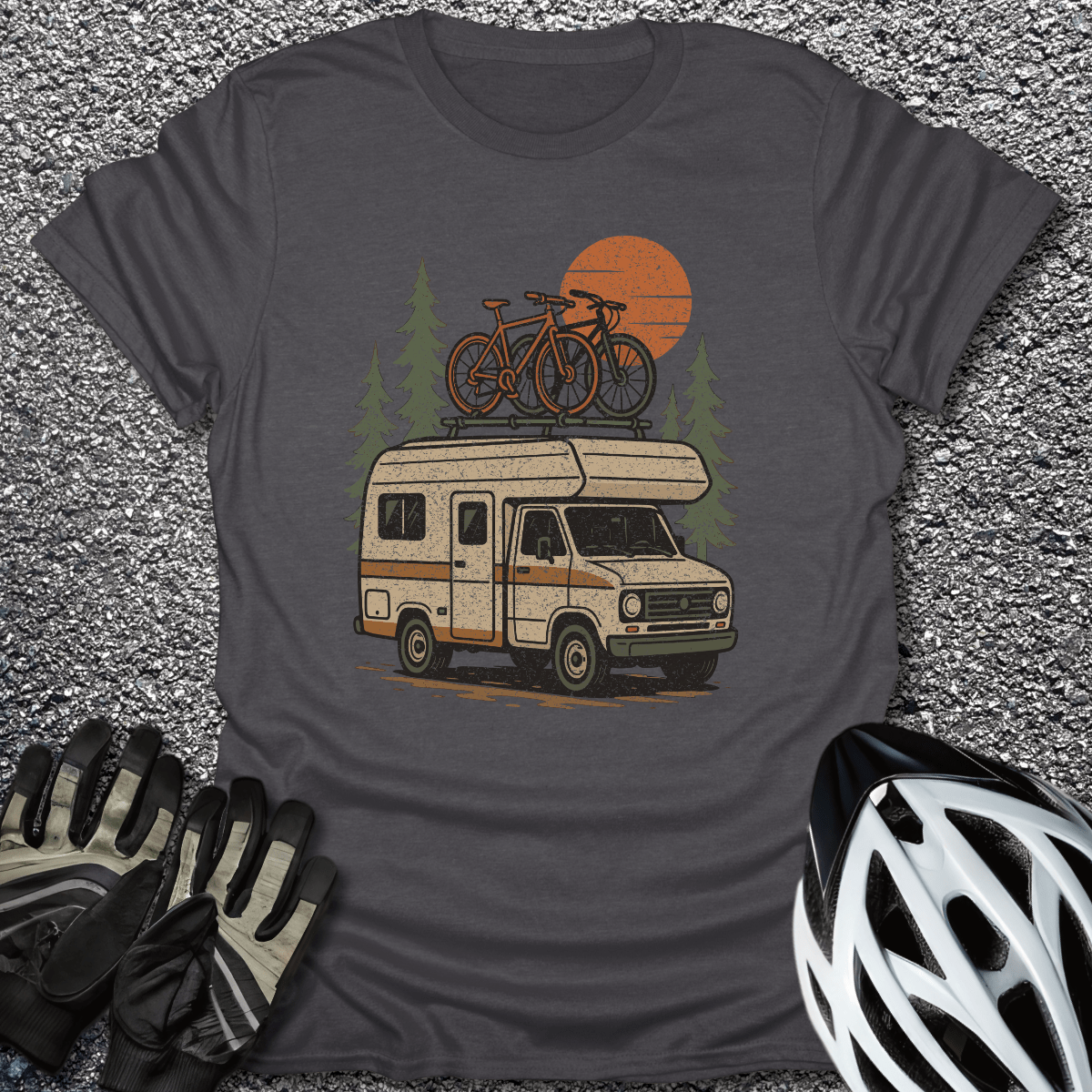 Camper & Bikes T-Shirt in Dark Heather / S from CycleTees