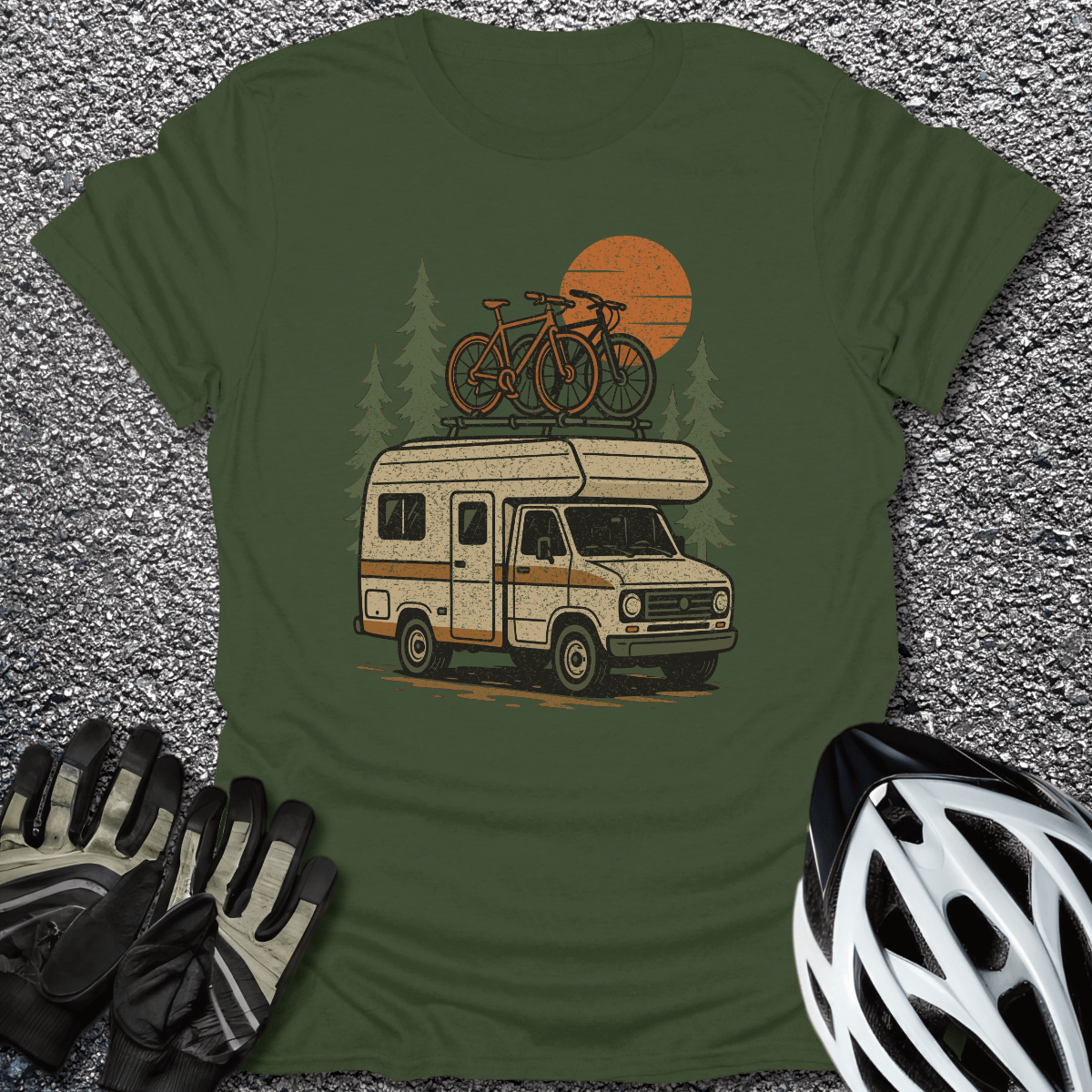 Camper & Bikes T-Shirt in Military Green / S from CycleTees
