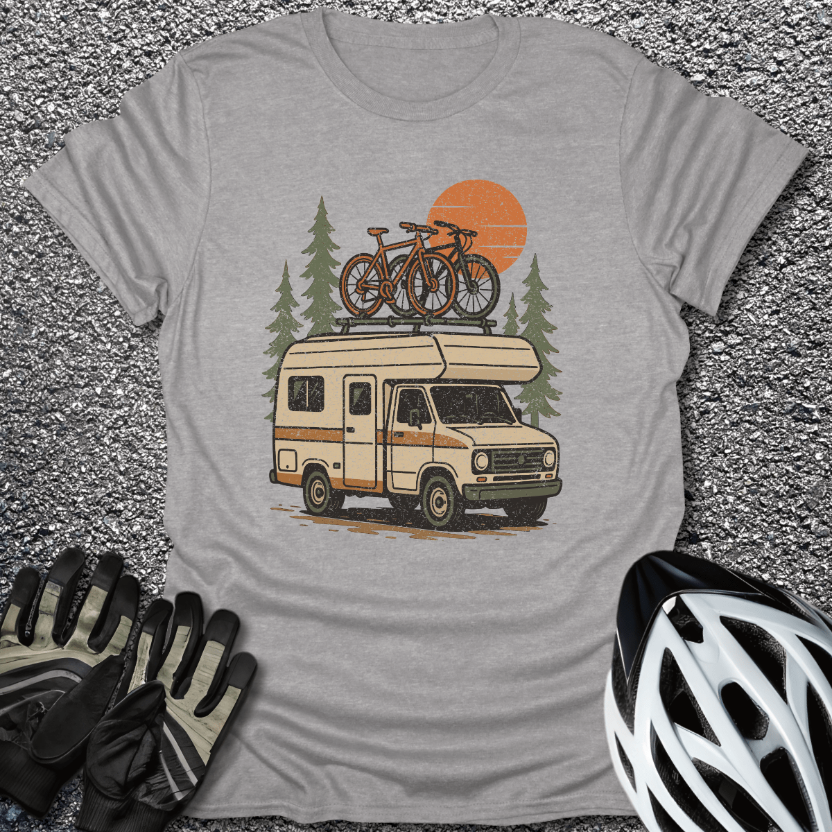 Camper & Bikes T-Shirt in Sport Grey / S from CycleTees