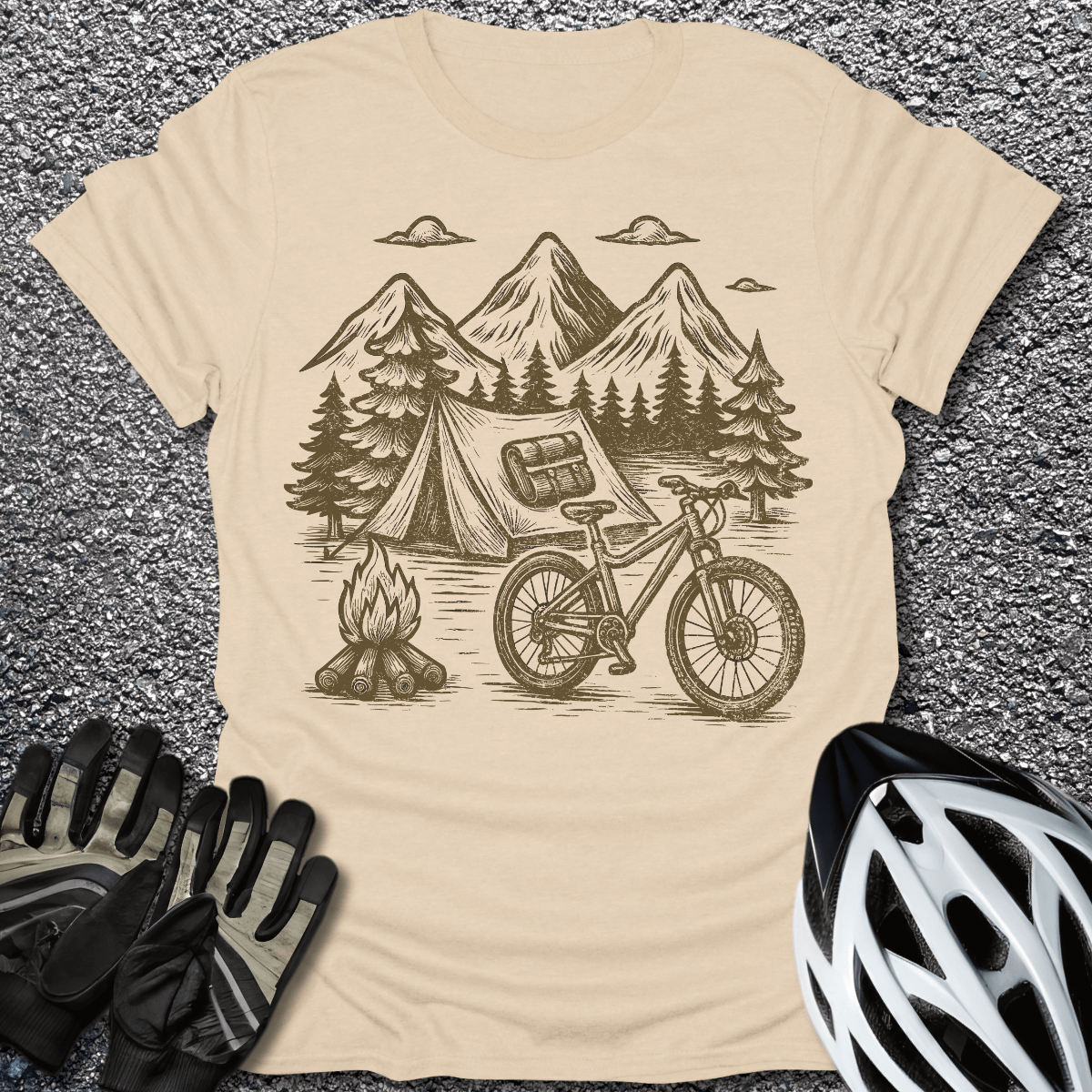 Campfire Cadence T-Shirt in Sand / S from CycleTees