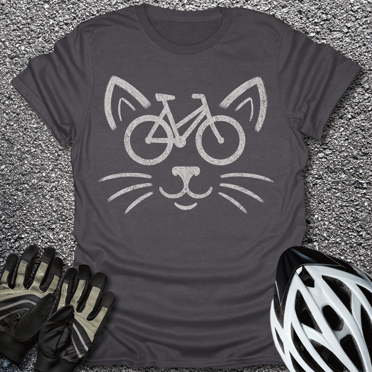 Cat Bike T-Shirt in Dark Heather / S from CycleTees