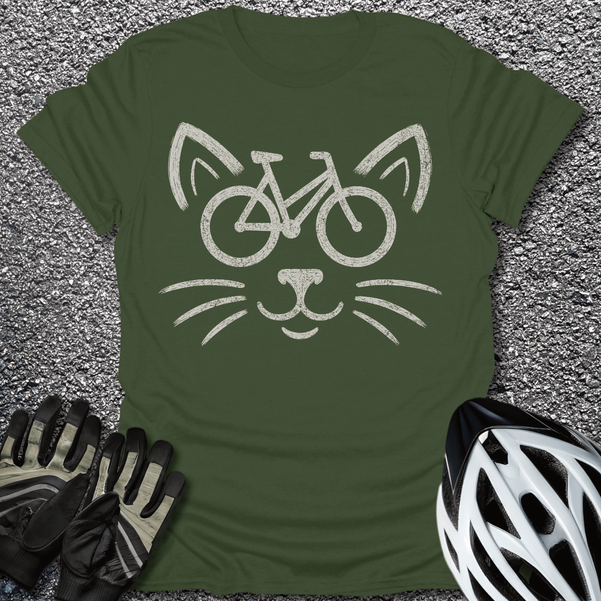 Cat Bike T-Shirt in Military Green / S from CycleTees