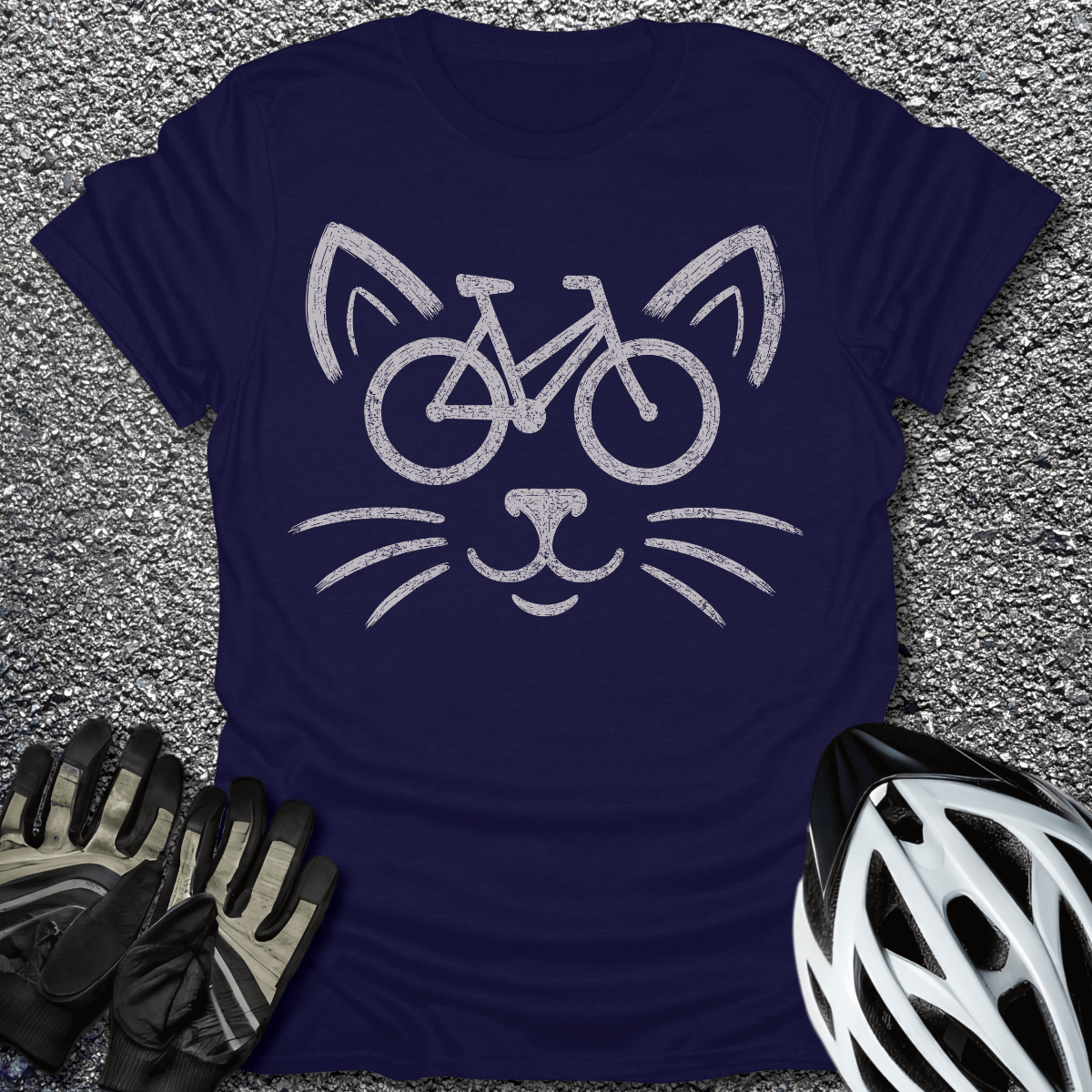 Cat Bike T-Shirt in Navy / S from CycleTees