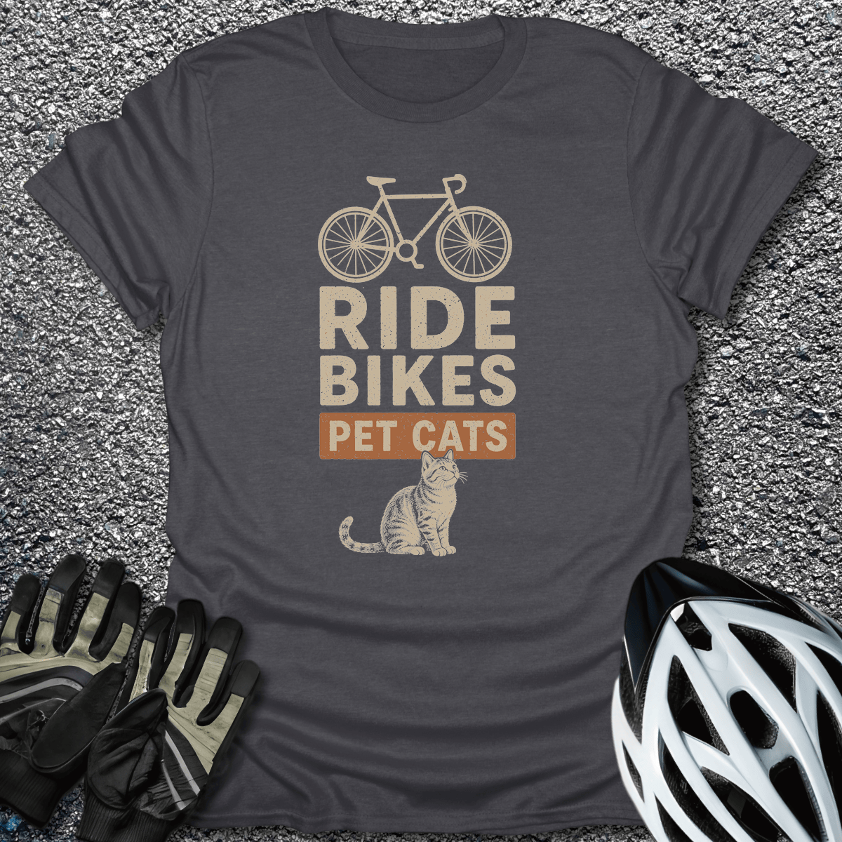 Cats and Bikes T-Shirt in Dark Heather / S from CycleTees