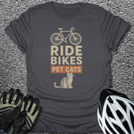 Cats and Bikes T-Shirt in Dark Heather / S from CycleTees