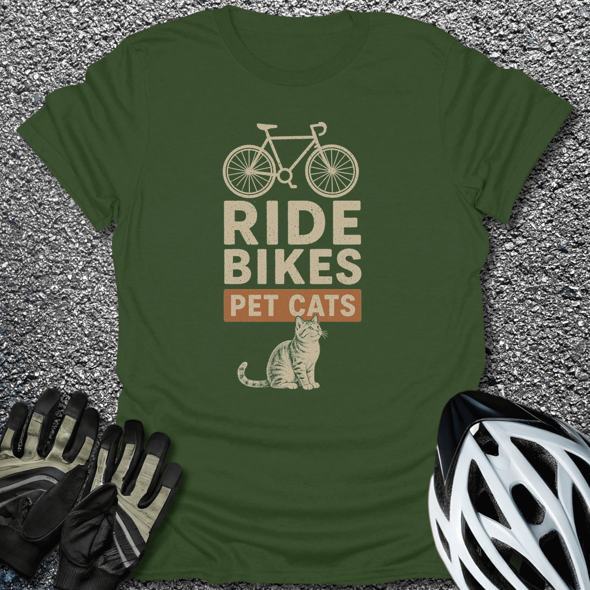 Cats and Bikes T-Shirt in Military Green / S from CycleTees