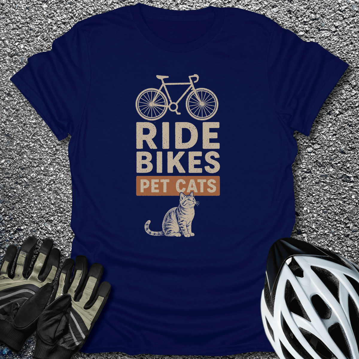 Cats and Bikes T-Shirt in Navy / S from CycleTees