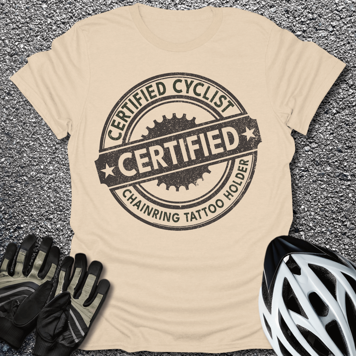 Certified Cyclist T-Shirt in Sand / S from CycleTees