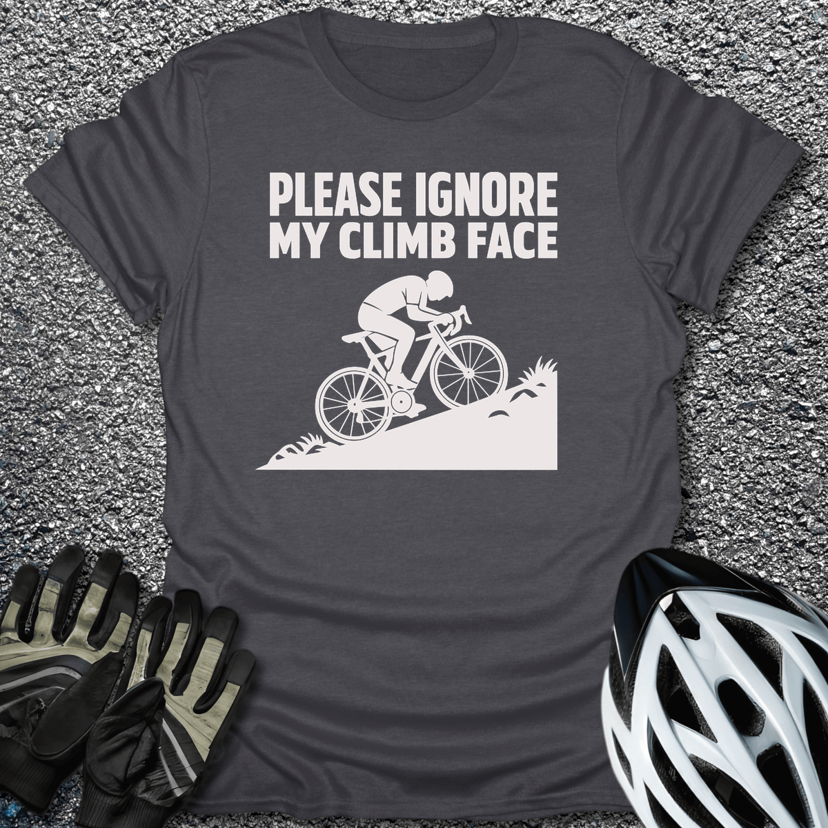 Climb Face T-Shirt in Dark Heather / S from CycleTees