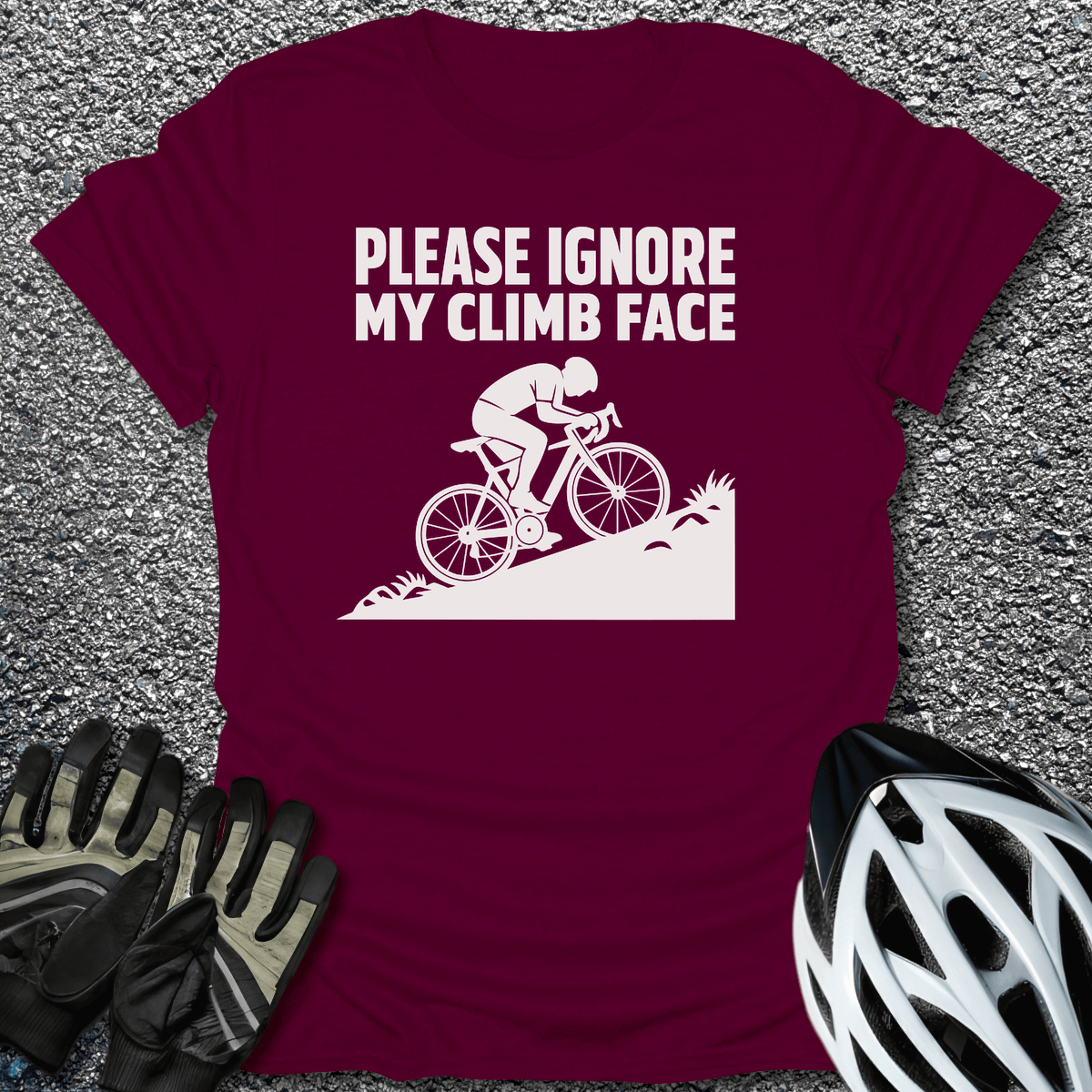 Climb Face T-Shirt in Maroon / S from CycleTees