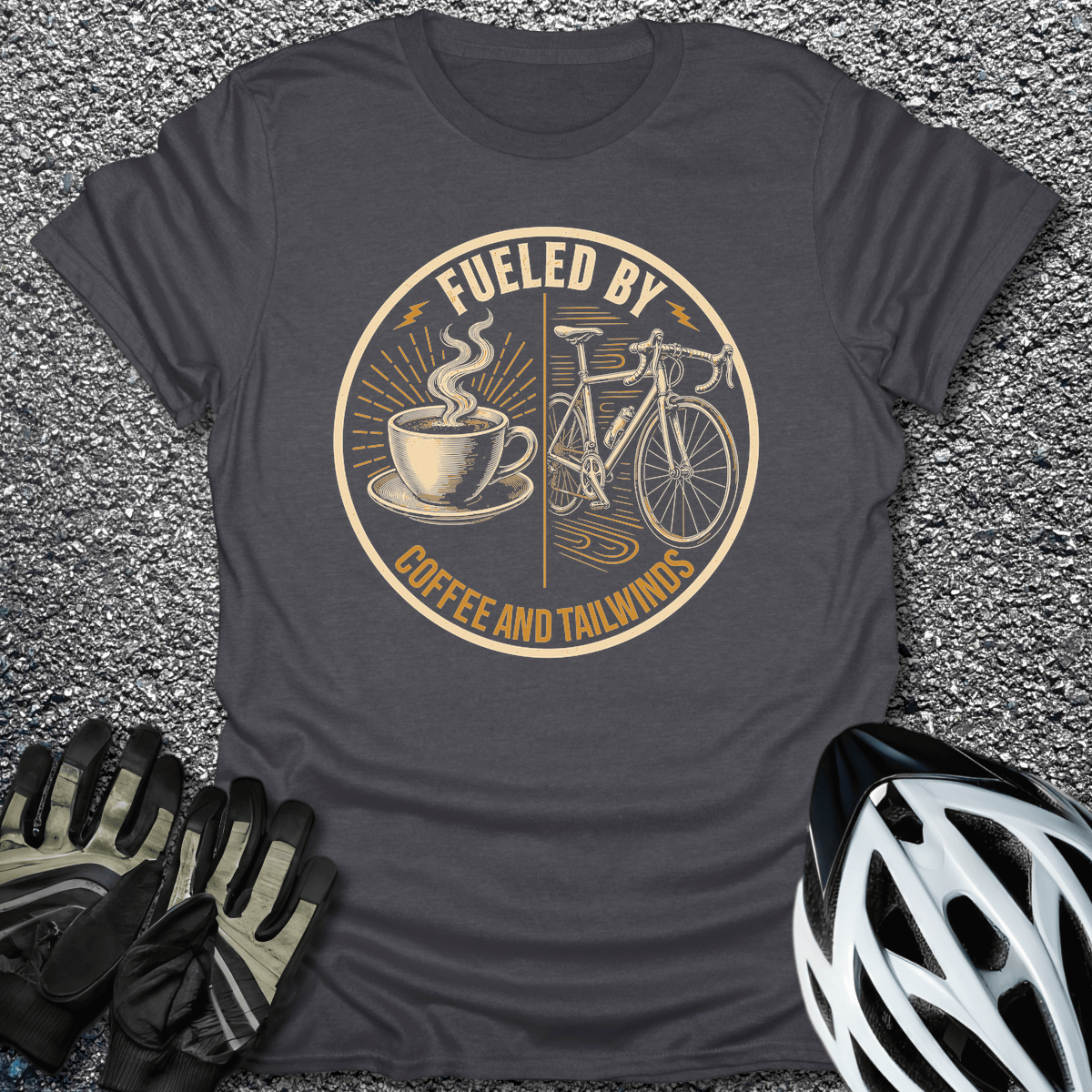 Coffee And Tailwinds T-Shirt in Dark Heather / S from CycleTees