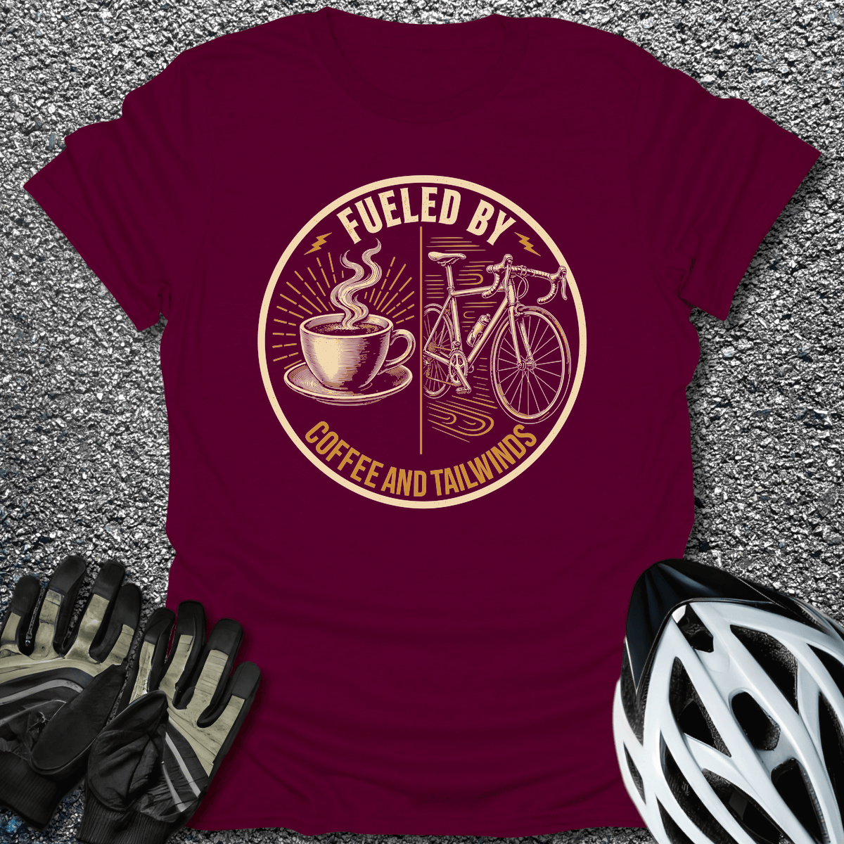 Coffee And Tailwinds T-Shirt in Maroon / S from CycleTees
