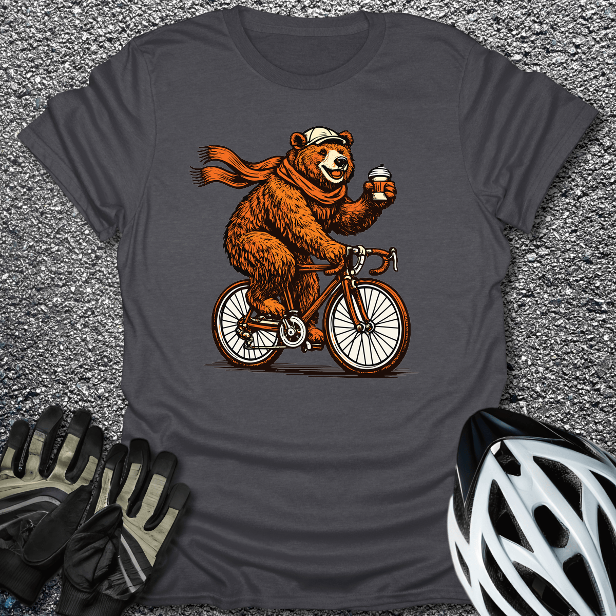 Coffee Bear Ride T-Shirt in Dark Heather / S from CycleTees