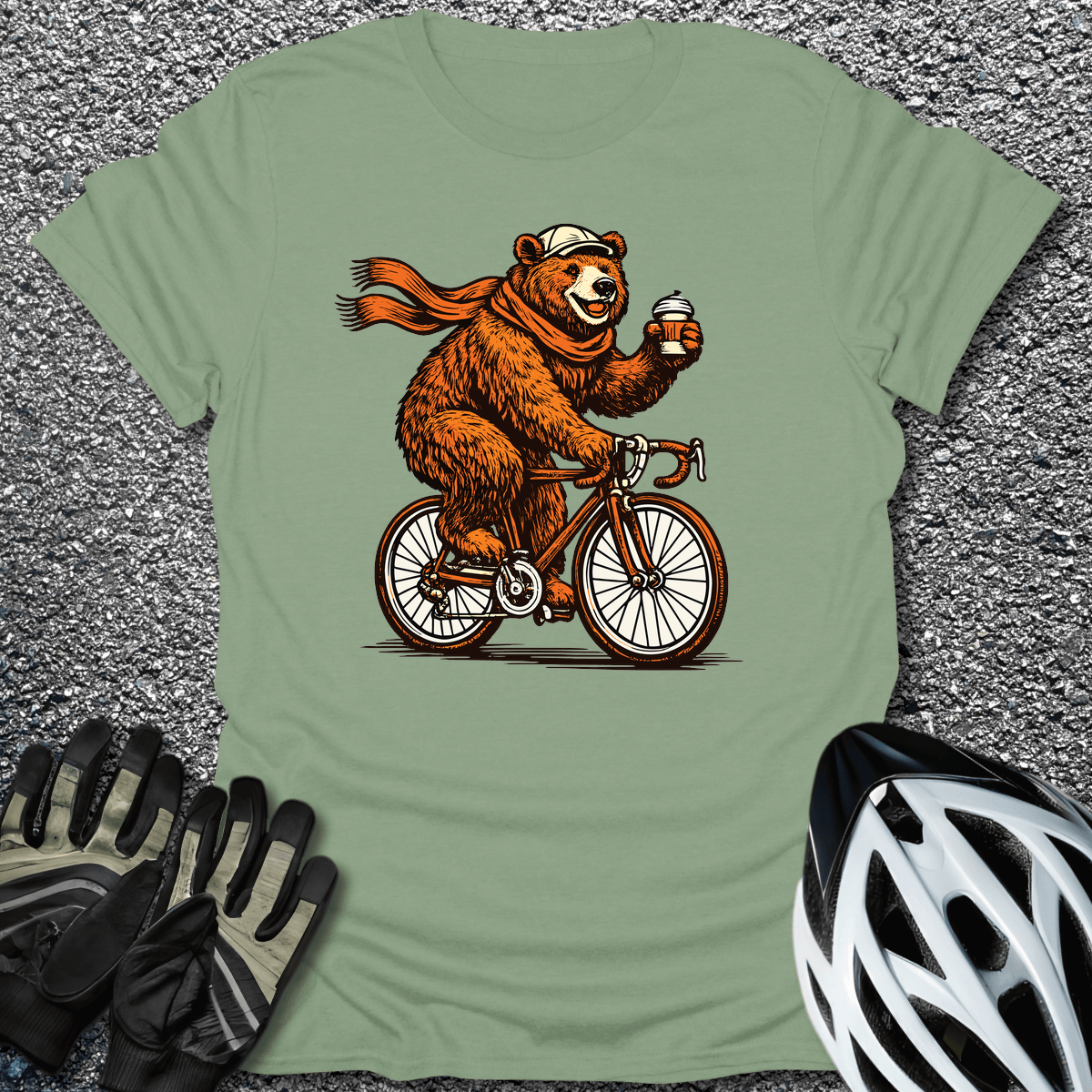 Coffee Bear Ride T-Shirt in Sage / S from CycleTees