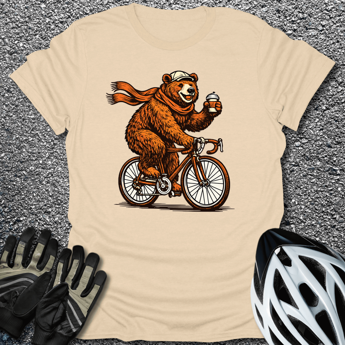 Coffee Bear Ride T-Shirt in Sand / S from CycleTees