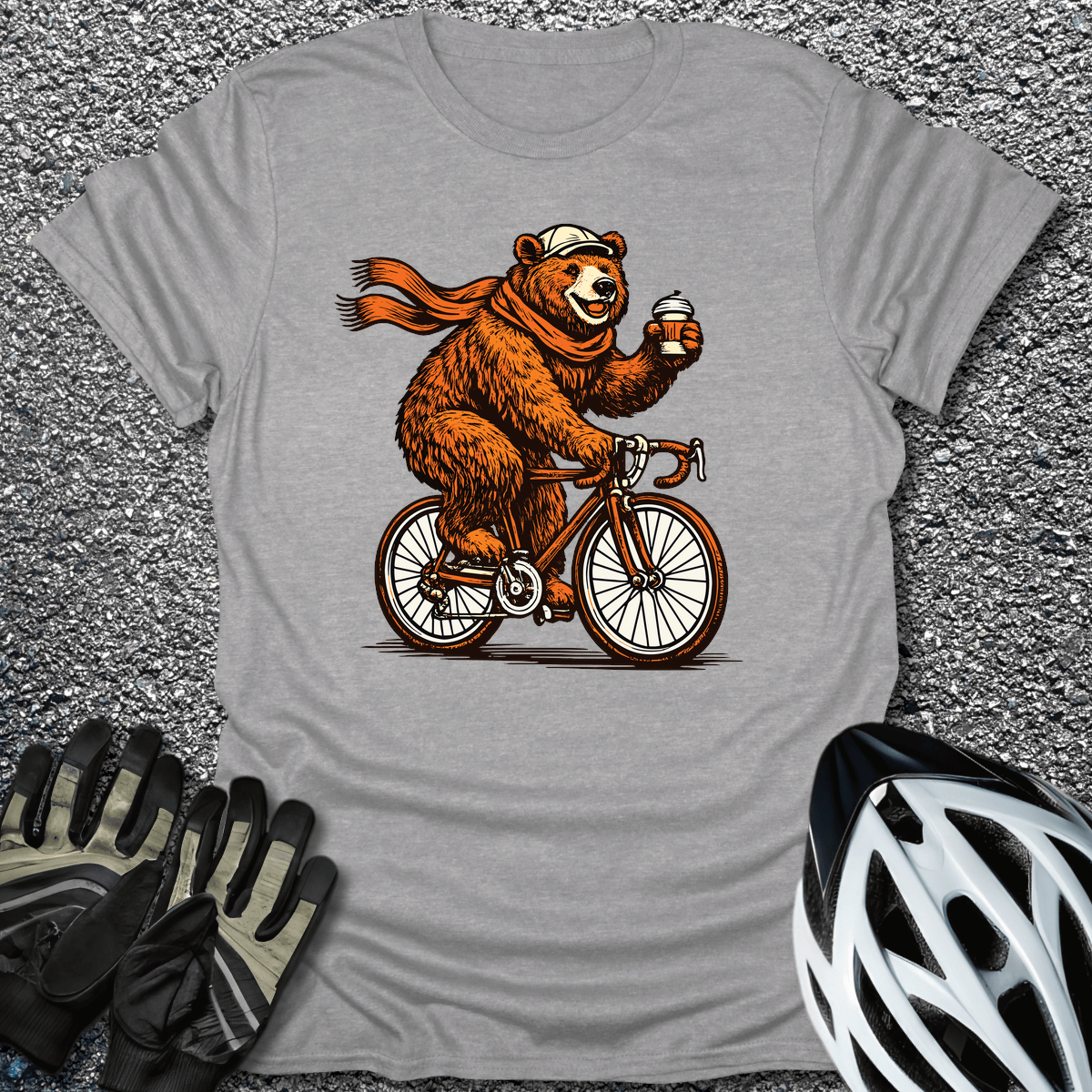 Coffee Bear Ride T-Shirt in Sport Grey / S from CycleTees