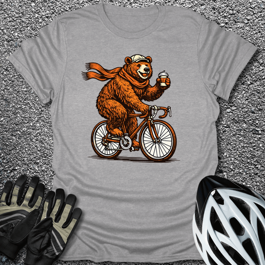 Coffee Bear Ride T-Shirt in Sport Grey / S from CycleTees