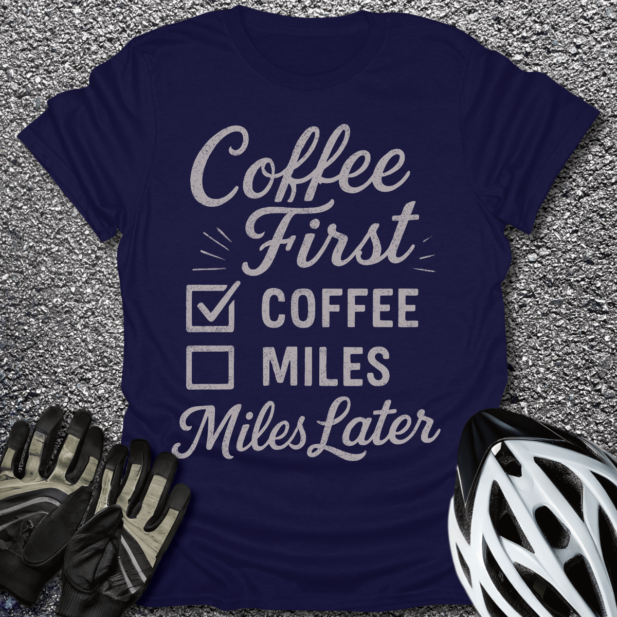 Coffee First T-Shirt in Navy / S from CycleTees