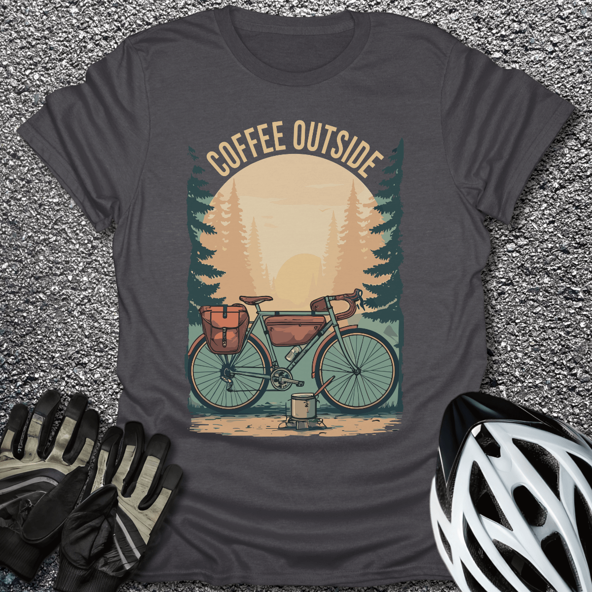Coffee Outside T-Shirt in Dark Heather / S from CycleTees