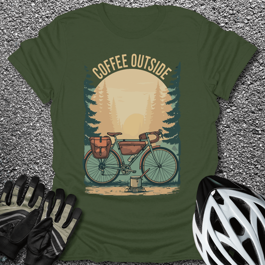 Coffee Outside T-Shirt in Military Green / S from CycleTees