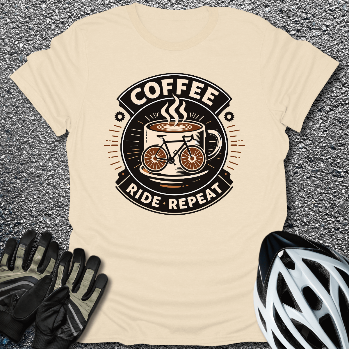 Coffee Ride Repeat T-Shirt in Natural / S from CycleTees