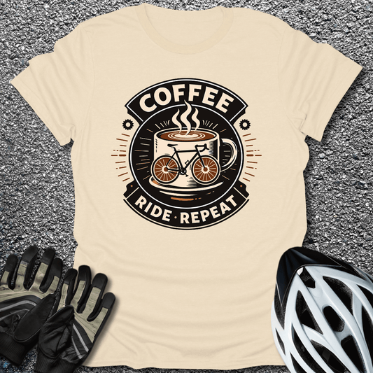 Coffee Ride Repeat T-Shirt in Natural / S from CycleTees