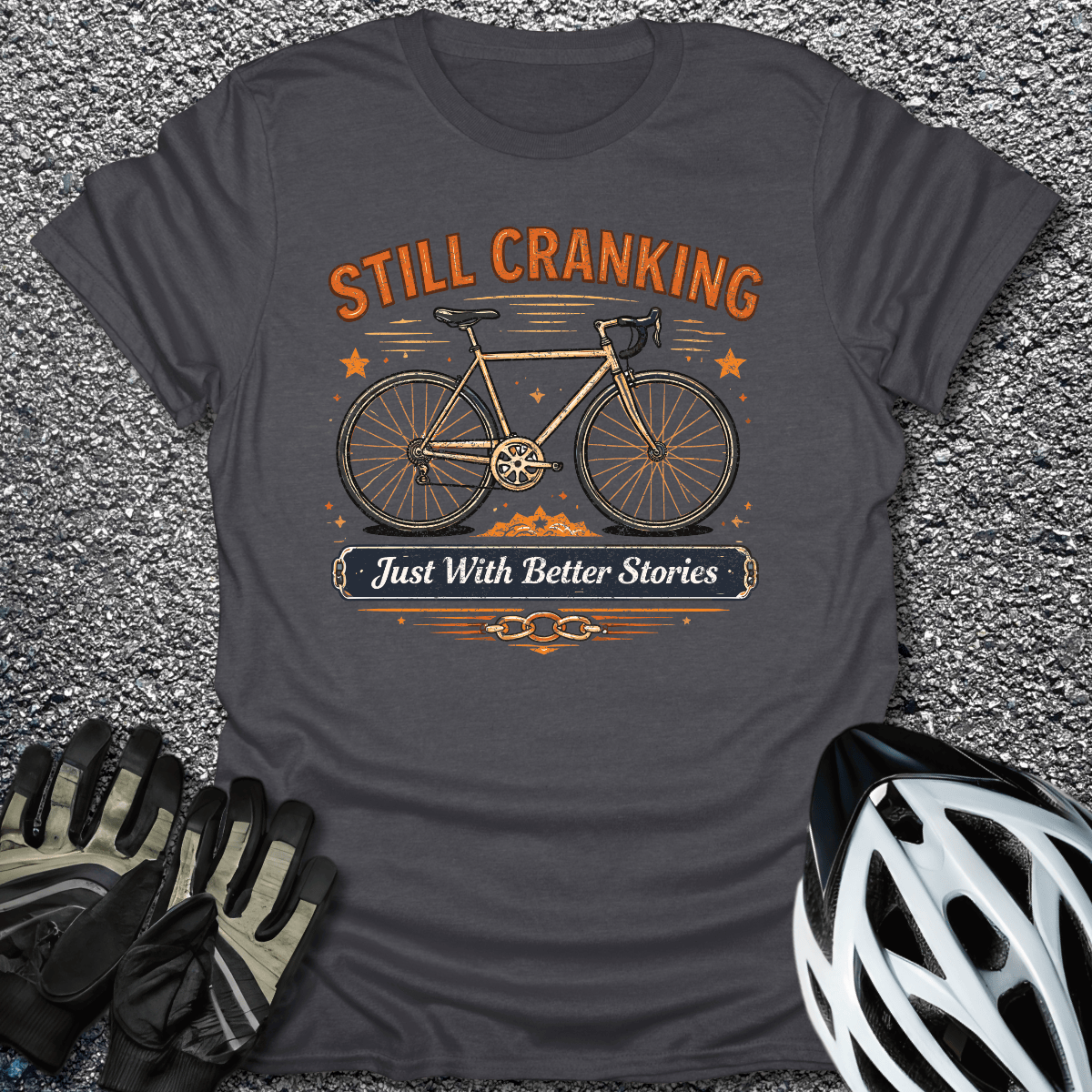 Cranking with Stories T-Shirt in Dark Heather / S from CycleTees