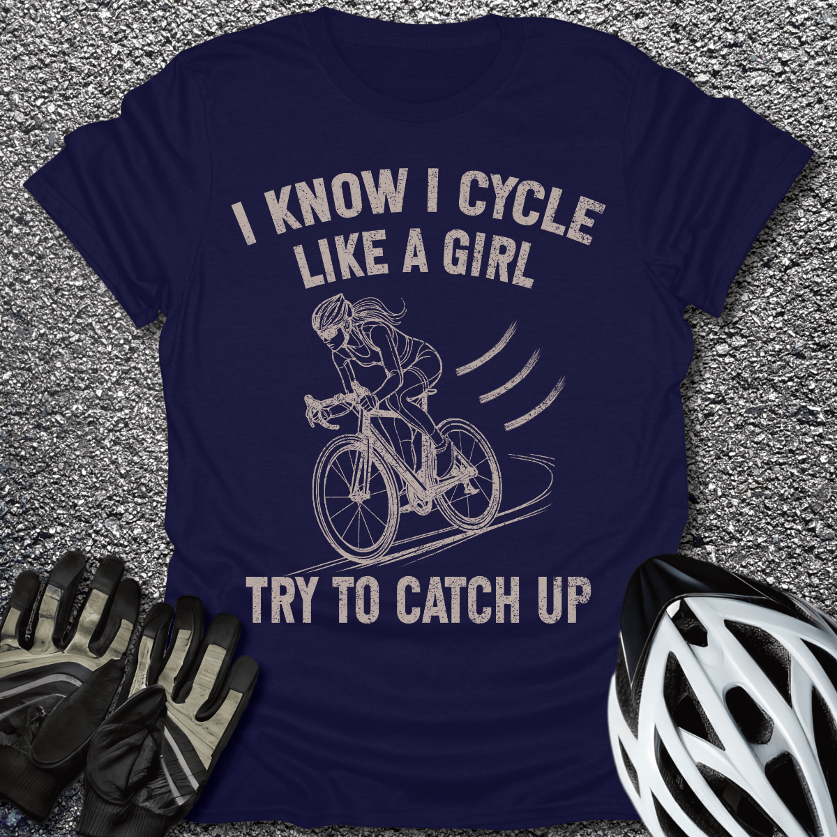 Cycle Like a Girl T-Shirt in Navy / S from CycleTees