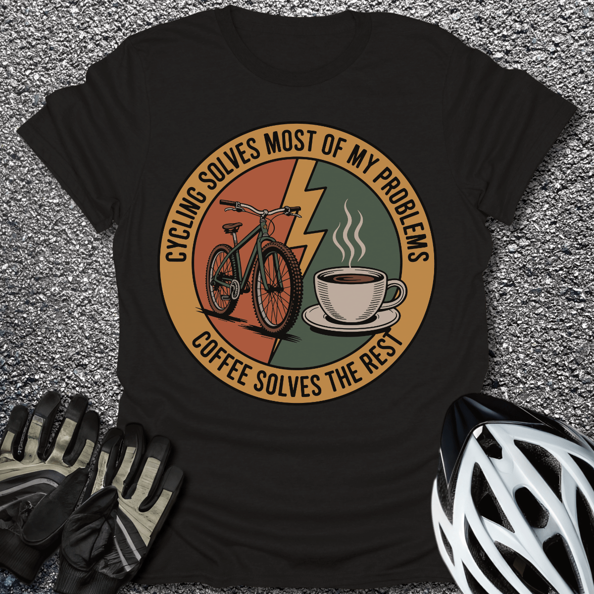 Cycling and Coffee T-Shirt in Black / S from CycleTees
